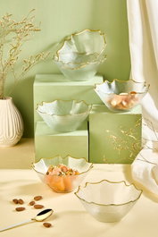Hermia Bloom Set de 6 Cuencos de Vidrio Transparente con Borde Dorado 15 cm